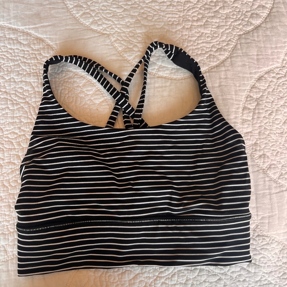 Lululemon Energy Bra *Long Line Mod Stripe Black White Size 4
